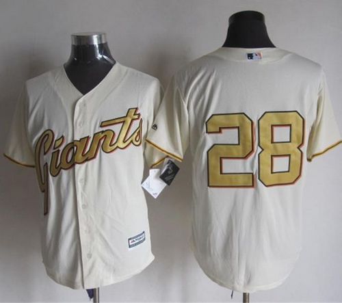 Giants #28 Buster Posey Cream(Gold No.) New Cool Base Stitched MLB Jersey
