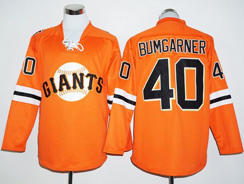 Giants #40 Madison Bumgarner Orange Long Sleeve Stitched MLB Jersey