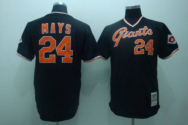 Mitchell and Ness Giants #24 Mays Stitched Black Throwback MLB Jersey
