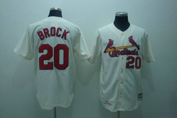 Mitchell and Ness Cardinals #20 Lou Brock Stitched Cream Throwback MLB Jersey