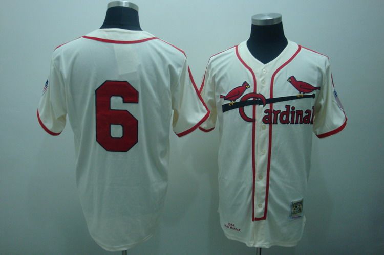 Mitchell And Ness Cardinals #6 Stan Musial Stitched Cream Throwback MLB Jersey