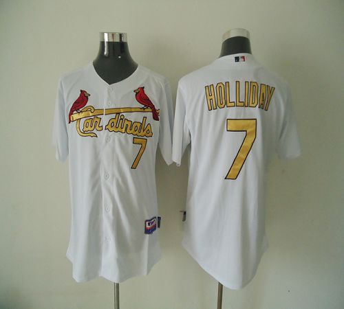 Cardinals #7 Matt Holliday White(Gold No.) Cool Base Stitched MLB Jersey