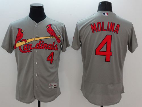 Cardinals #4 Yadier Molina Grey Flexbase Authentic Collection Stitched MLB Jersey