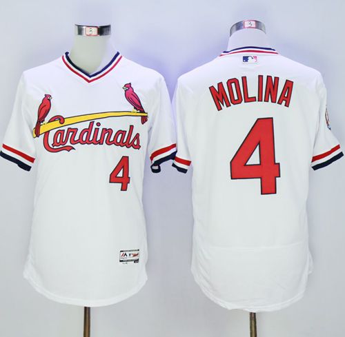 Cardinals #4 Yadier Molina White Flexbase Authentic Collection Cooperstown Stitched MLB Jersey