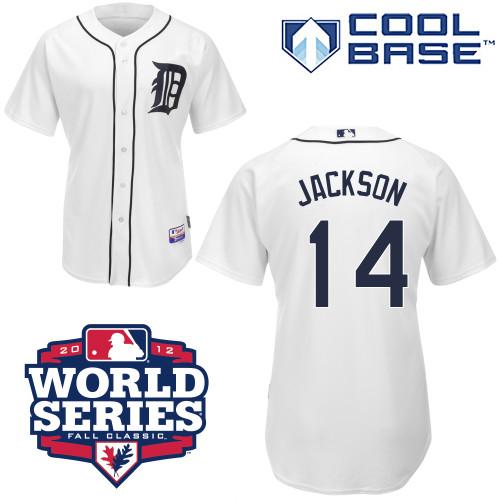Tigers #14 Austin Jackson White Cool Base w/2012 World Series Patch Stitched MLB Jersey