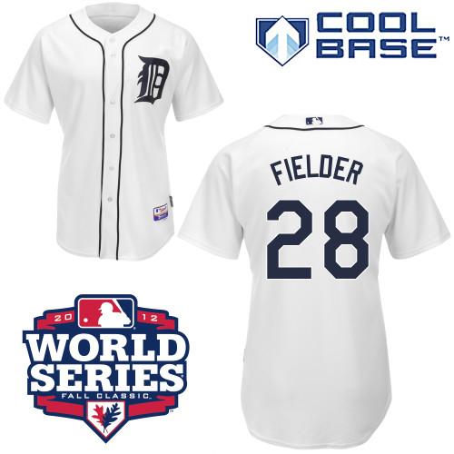 Tigers #28 Prince Fielder White Cool Base w/2012 World Series Patch Stitched MLB Jersey