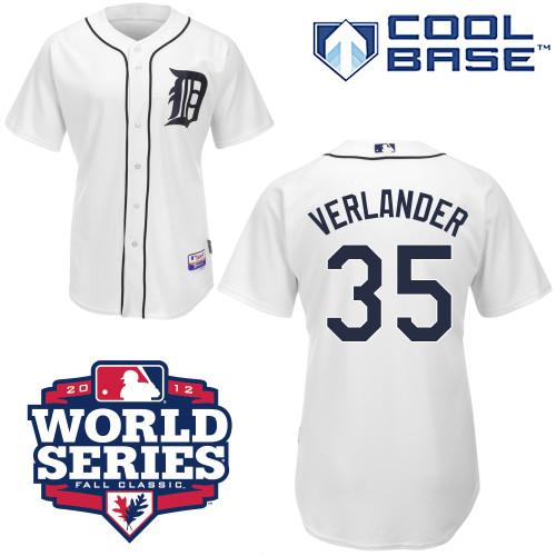 Tigers #35 Justin Verlander White Cool Base w/2012 World Series Patch Stitched MLB Jersey