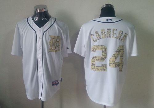 Tigers #24 Miguel Cabrera White USMC Cool Base Stitched MLB Jersey