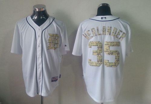 Tigers #35 Justin Verlander White USMC Cool Base Stitched MLB Jersey