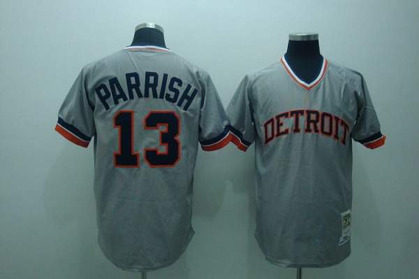 Mitchell and Ness Tigers #13 Lance Parrish Stitched Grey Throwback MLB Jersey