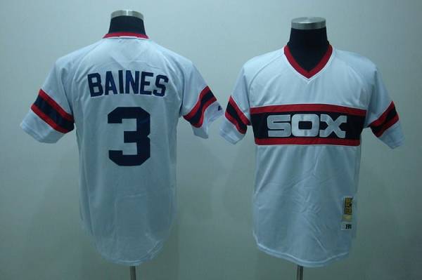 Mitchell and Ness White Sox #3 Harold Baines Stitched White Throwback MLB Jersey