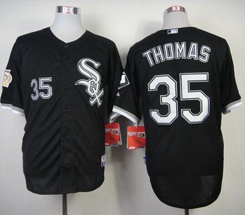 White Sox #35 Frank Thomas Black w75th Anniversary Commemorative Patch Stitched MLB Jersey