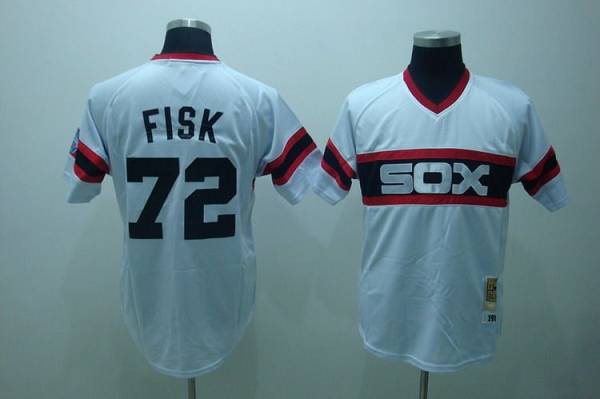 Mitchell and Ness White Sox #72 Carlton Fisk Stitched White Throwback MLB Jersey