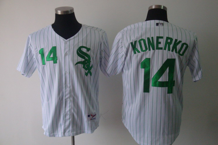 White Sox #14 Paul Konerko White Green Strip Stitched MLB Jersey