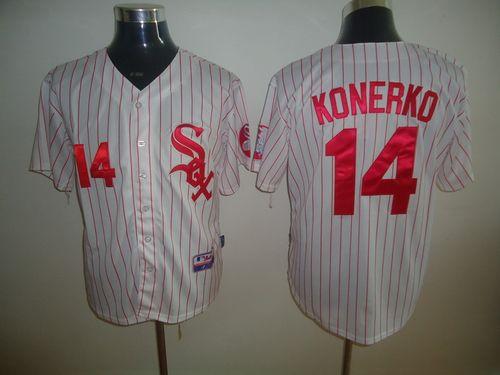 White Sox #14 Paul Konerko White Red Strip Stitched MLB Jersey
