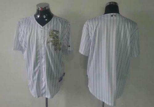 White Sox Blank White(Black Strip) USMC Cool Base Stitched MLB Jersey
