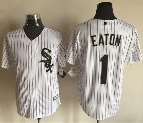 White Sox #1 Adam Eaton White(Black Strip) New Cool Base Stitched MLB Jersey
