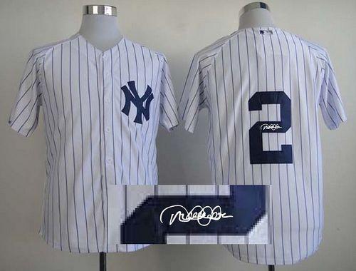 Yankees #2 Derek Jeter White Autographed Stitched MLB Jersey