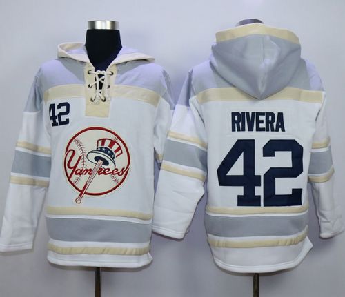 Yankees #42 Mariano Rivera White Sawyer Hooded Sweatshirt MLB Hoodie