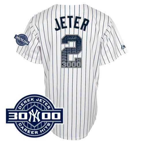 Yankees #2 Derek Jeter White Special Edition W/3000 Hits Patch Stitched MLB Jersey