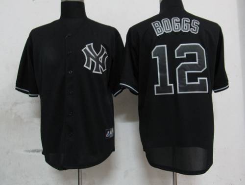 Yankees #12 Wade Boggs Black Fashion Stitched MLB Jersey