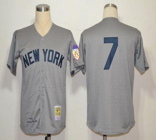 Mitchell And Ness 1951 Yankees #7 Mickey Mantle Grey Throwback Stitched MLB Jersey