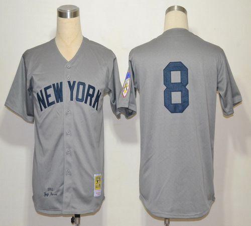 Mitchell And Ness 1951 Yankees #8 Yogi Berra Grey Throwback Stitched MLB Jersey