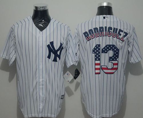Yankees #13 Alex Rodriguez White Strip USA Flag Fashion Stitched MLB Jersey