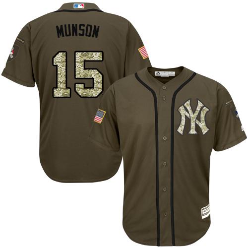Yankees #15 Thurman Munson Green Salute to Service Stitched MLB Jersey