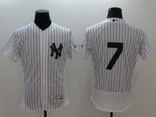 Yankees #7 Mickey Mantle White Strip Flexbase Authentic Collection Stitched MLB Jersey