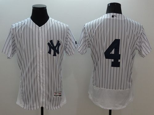 Yankees #4 Lou Gehrig White Strip Flexbase Authentic Collection Stitched MLB Jersey