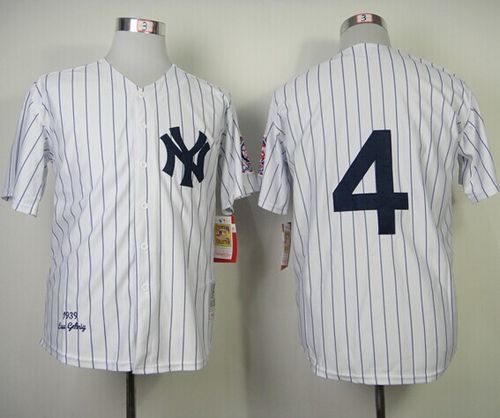Mitchelland Ness 1939 Yankees #4 Lou Gehrig White Throwback Stitched MLB Jersey