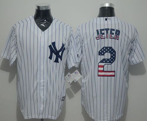 Yankees #2 Derek Jeter White Strip USA Flag Fashion Stitched MLB Jersey