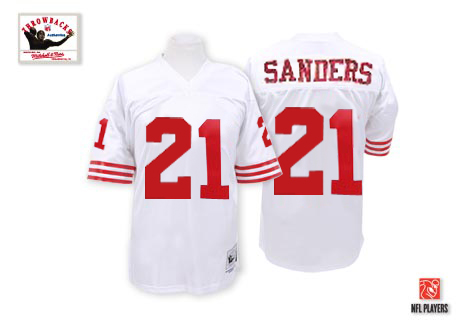 Mitchell and Ness 49ers #21 Deion Sanders Stitched White NFL Jersey