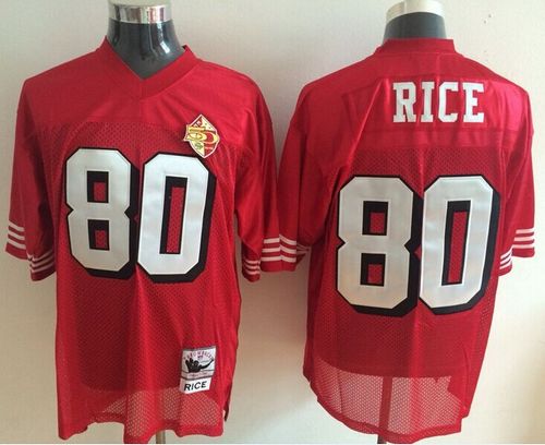 Mitchell and Ness 49ers #80 Jerry Rice Red With 50TH 1996 Stitched NFL Jersey