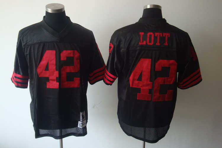 Mitchell and Ness 49ers #42 Ronnie Lott Black Stitched NFL Jersey