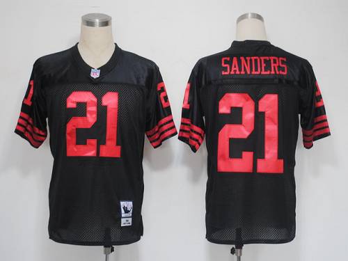 Mitchell and Ness 49ers #21 Deion Sanders Black Stitched NFL Jersey