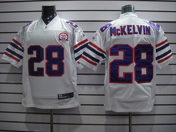 Bills #28 Leodis McKelvin White AFL 50th Anniversary Patch Stitched Throwback NFL Jersey
