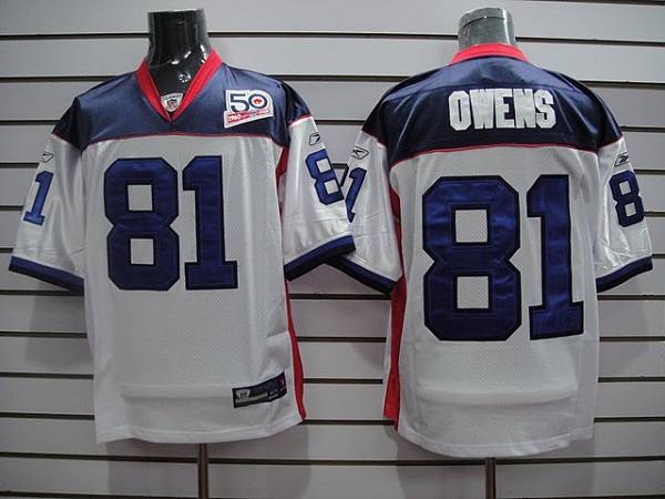 Bills #81 Terrell Owens White Team 50th Anniversary Patch Stitched NFL Jersey