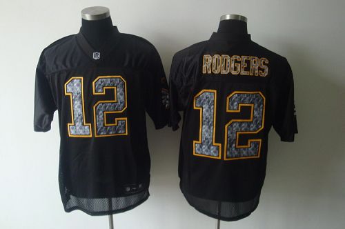 Sideline Black United Packers #12 Aaron Rodgers Black Stitched NFL Jersey