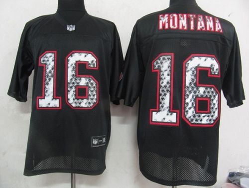 Sideline Black United 49ers #16 Joe Montana Black Stitched NFL Jersey