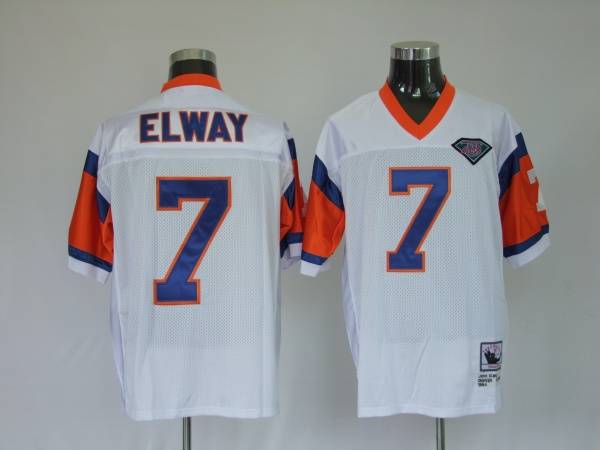 Mitchel & Ness Broncos #7 John Elway White With 75 Anniversary Patch Stitched Throwback NFL Jersey