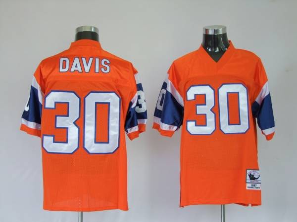 Mitchel & Ness Broncos #30 Terrell Davis Orange Stitched Throwback NFL Jersey