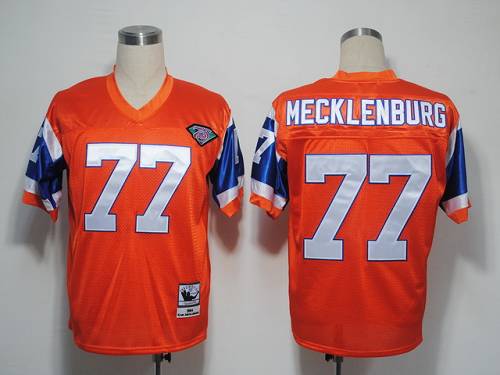 Mitchel and Ness Broncos #77 Karl Mecklenburg Orange With 75 Anniversary Patch Stitched Throwback NFL Jersey