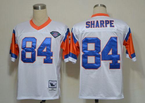 Mitchell And Ness(75TH) Broncos #84 Shannon Sharpe White Stitched Throwback NFL Jersey