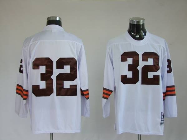 Mitchell & Ness Browns #32 Jim Brown White Stitched Throwback NFL Jersey
