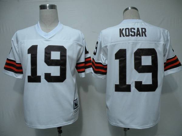 Mitchell & Ness Browns #19 Bernie Kosar White Stitched Throwback NFL Jersey