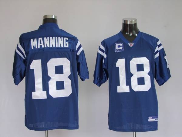 Colts #18 Peyton Manning Blue With C Patch Stitched NFL Jersey