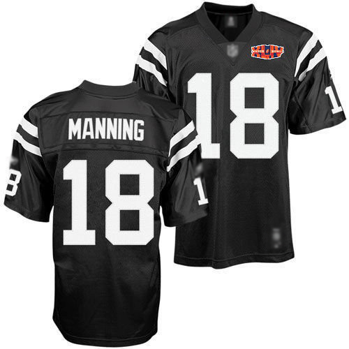 Colts #18 Peyton Manning Black Shadow With Super Bowl Patch Stitched NFL Jerseys