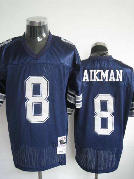 Mitchell & Ness Cowboys #8 Troy Aikman Blue Stitched Throwback NFL Jersey